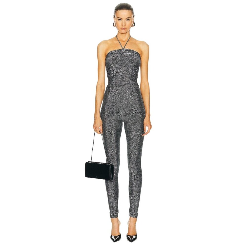 Alexandre Vauthier Halter Top in Silver 34 New Womens Metallic Glitter Jersey - Picture 9 of 9
